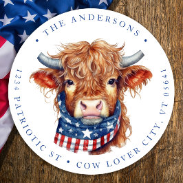Cute Patriotic Cow 4:e juli-Returadressen Runt Klistermärke