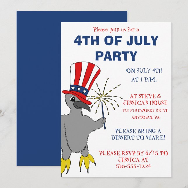 Cute Patriotic Eaglet Anpassningsbar 4 juli Party Inbjudningar (Fram/baksida)