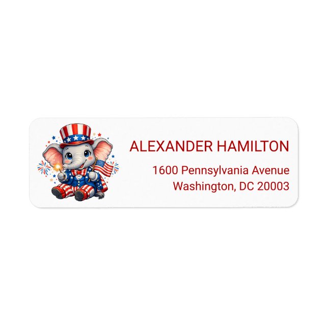  Cute Patriotic Elephant Return Address Returadress Etikett (Framsidan)