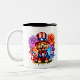 Cute Patriotic farbror Sam Puppy Fireworks Två-Tonad Mugg