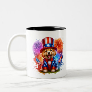 Cute Patriotic farbror Sam Puppy Fireworks Två-Tonad Mugg