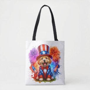 Cute Patriotic farbror Sam Puppy Fireworks Tygkasse