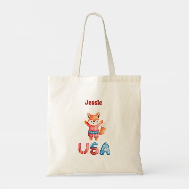 Cute Patriotic Fox Personlig Tygkasse (Baksida)