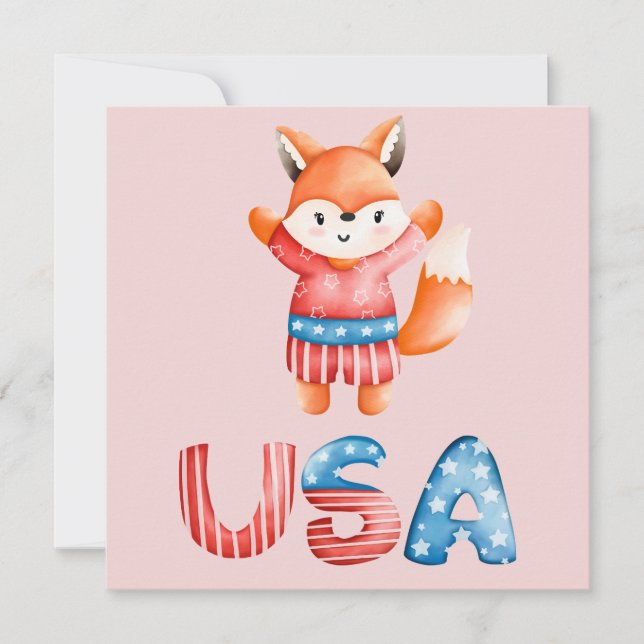 Cute Patriotic Fox-platta hälsningskort (Framsida)