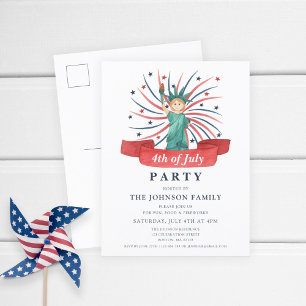 Cute Patriotic Frihetsgudinnan 4 juli Party Inbjudan Vykort