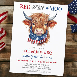 Cute Patriotic Highland Cow 4:e juli Party Vykort