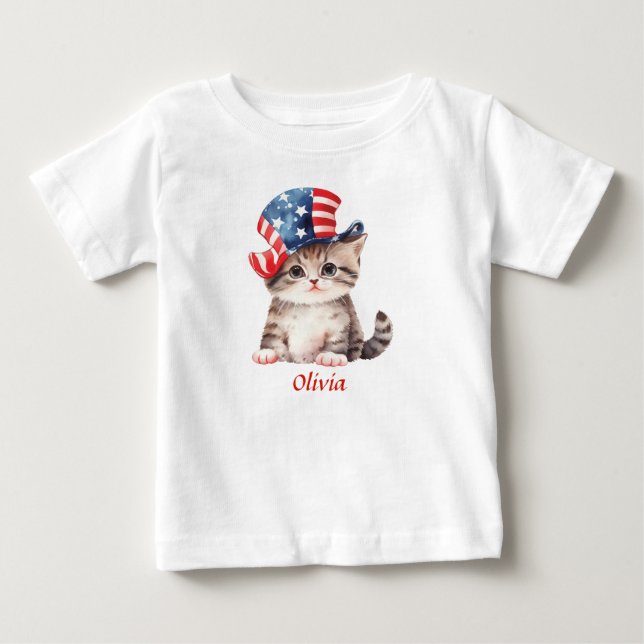 Cute Patriotic Kitten 4:e juli Girl T Shirt (Framsida)