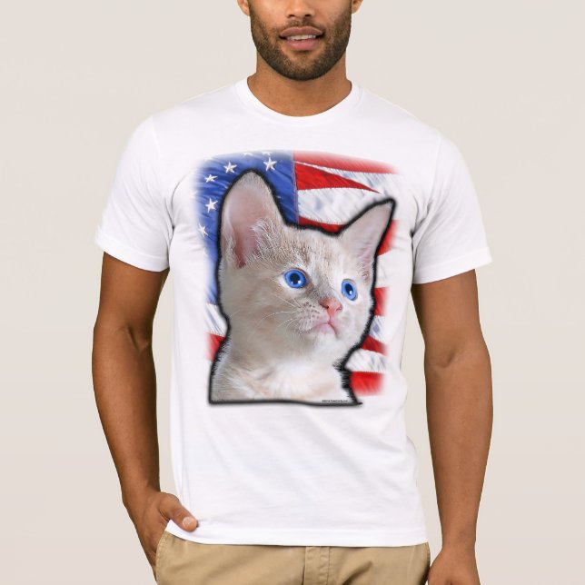 Cute Patriotic Kitten American Flagga 4 juli Tee (Framsida)