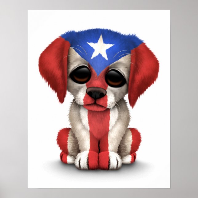 Cute Patriotic Puerto Rico Flagga Puppy Hund, Whit Poster (Framsidan)