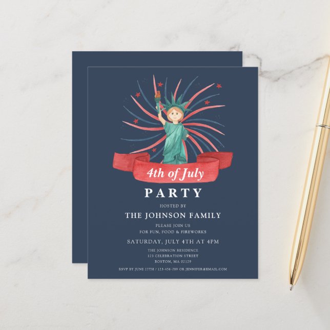 Cute Patriotic Red White och Blue 4 juli (Fram/Back In Situ)