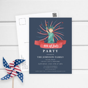 Cute Patriotic Red White och Blue 4 juli Helg Vykort