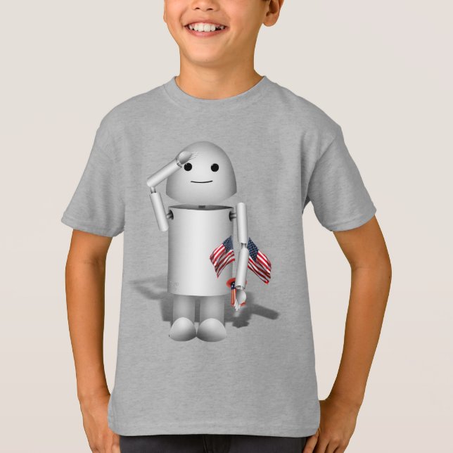 Cute Patriotic Robo-x9   T Shirt (Framsida)