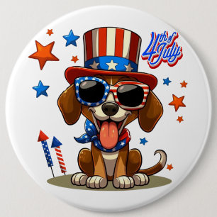 Cute, patriotisk 4:e juli hund/valp knapp
