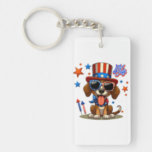 Cute, patriotisk 4:e juli hund/valp nyckelring