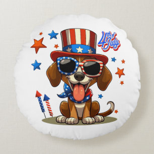 Cute, patriotisk 4:e juli hund/valp rund kudde