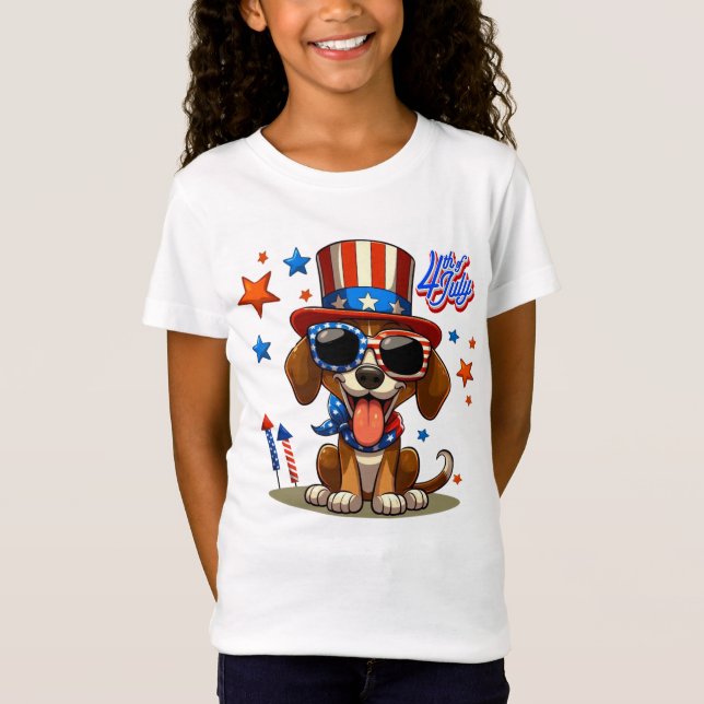 Cute, patriotisk 4:e juli hund/valp t shirt (Framsida)