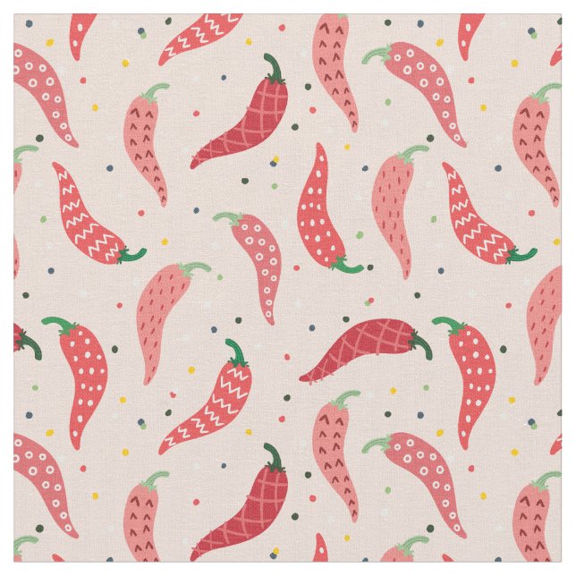Cute Patternated Chile Peppers on Rosa Fabric Tyg (Närbild)