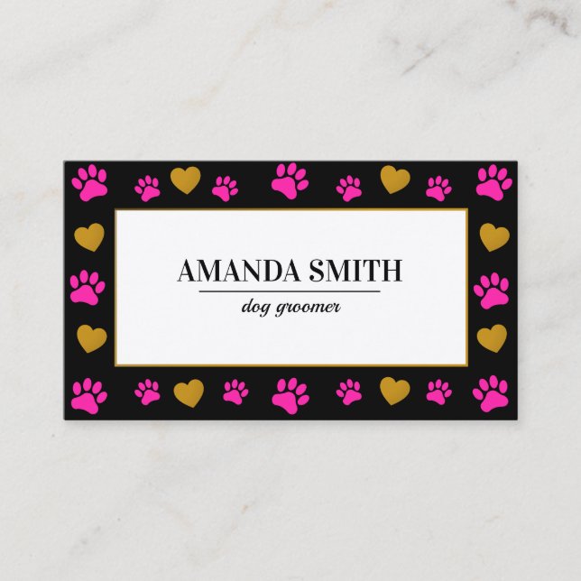 Cute Paw Prints Heart Dog Groomer Business Card Visitkort (Framsida)