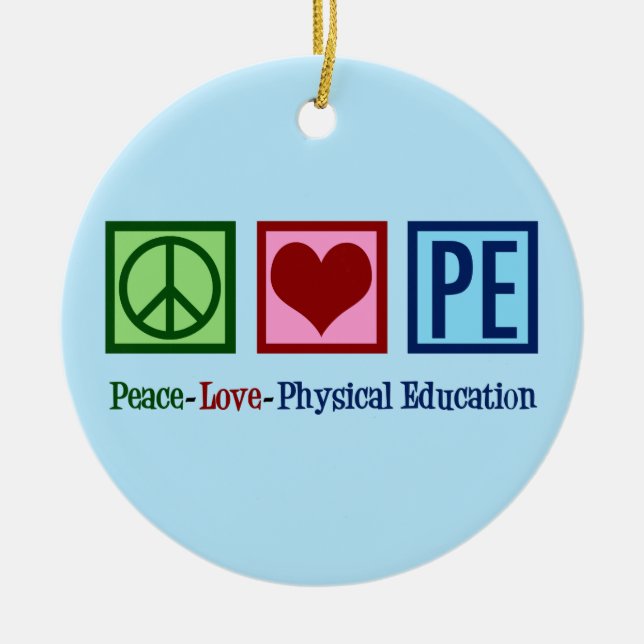 Cute PE-lärare Peace Kärlek Physical Education Julgransprydnad Keramik (Framsidan)