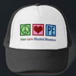 Cute PE-lärare Peace Kärlek Physical Education Truckerkeps<br><div class="desc">Peace Kärlek P.E. En söt julklapp för idrottslärare till en tränare som undervisar i grundläggande skolgymmet och träning i studenter. En coola gymlektor närvarande.</div>