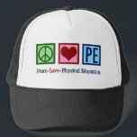 Cute PE-lärare Peace Kärlek Physical Education Truckerkeps<br><div class="desc">Peace Kärlek P.E. En söt julklapp för idrottslärare till en tränare som undervisar i grundläggande skolgymmet och träning i studenter. En coola gymlektor närvarande.</div>