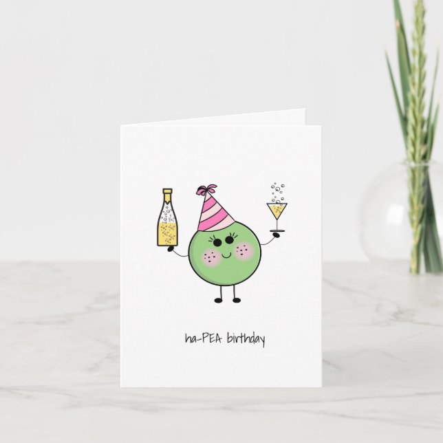 Cute Pea Birthday Card - Cute, Funny, Kawaii Card Kort (Framsida)