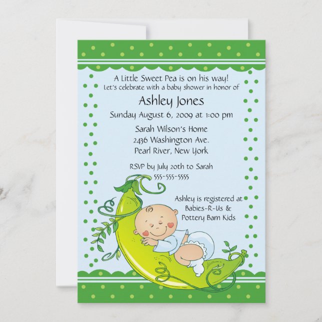 Cute Pea Pod Pojke Baby Shower-inbjudningar Inbjudningar (Framsida)