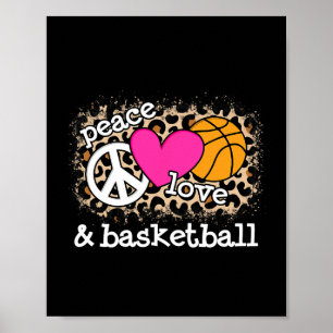 Cute Peace Kärlek Basketball Leopard Skriv ut Kvin Poster
