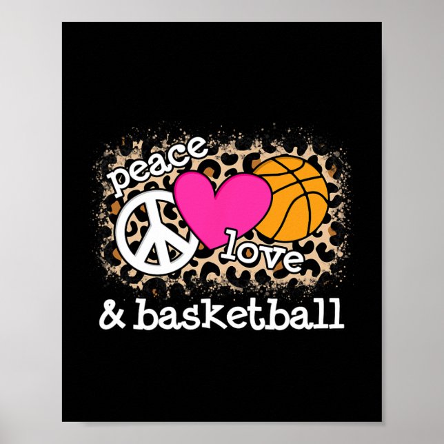 Cute Peace Kärlek Basketball Leopard Skriv ut Kvin Poster (Framsidan)