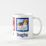 Cute Peace Kärlek Beagles Kaffemugg<br><div class="desc">Cute Peace Kärlek Beagles-gåva. En coola beagle hundägare-design för rasen med fredstecken och hjärta. Jag kärlek dessa vackra hundar.</div>