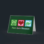 Cute Peace Kärlek Dinosaur jul Helgkort<br><div class="desc">Fredsstudentkort i Kärlek för en dino älskare. Har grönt,  fredstecken,  rött hjärta och coola. Ett underbart kort för en paleontolog att skicka till paleontologivänner.</div>