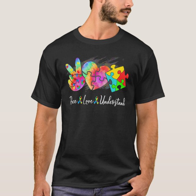 Cute Peace Kärlek förstår autism Awareness Asad Su T Shirt (Framsida)