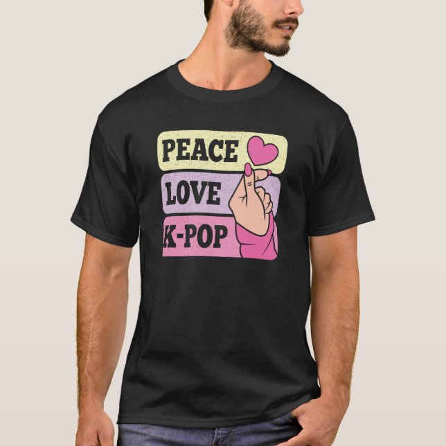 Cute Peace Kärlek K Pop Music Koreansk Pastel Rosa T Shirt (Framsida)