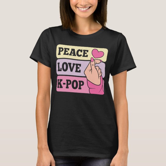 Cute Peace Kärlek K Pop Music Koreansk Pastel Rosa T Shirt (Framsida)