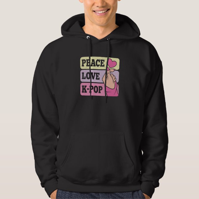 Cute Peace Love K Pop Music Korean Pastel Pink K P Hoodie (Framsida)