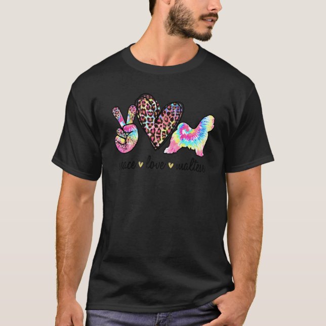 Cute Peace Love Maltese Tie dye Women Dog   Mother T Shirt (Framsida)