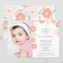 Cute Peach Blommönster Kor Girl Baptism