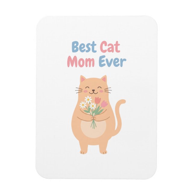 Cute Peach Cat Holding Flowers Illustration Magnet (Vertikal)