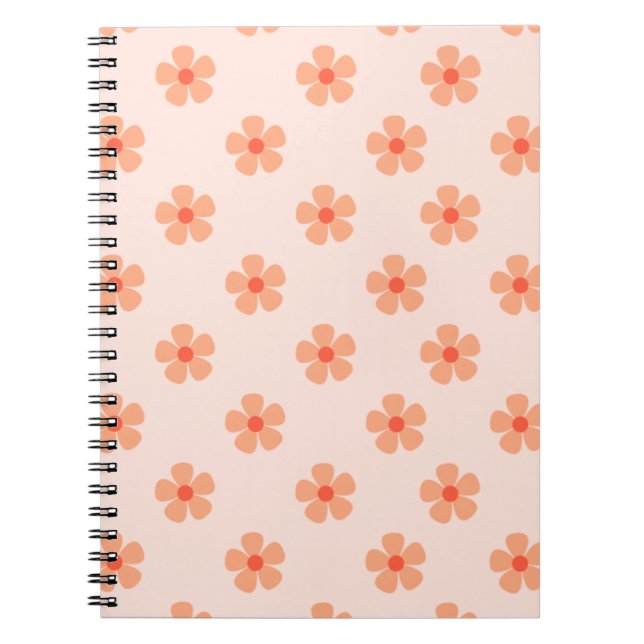 Cute Peach Flower Pattern Minimal Floral Aesthetic Anteckningsbok (Framsidan)