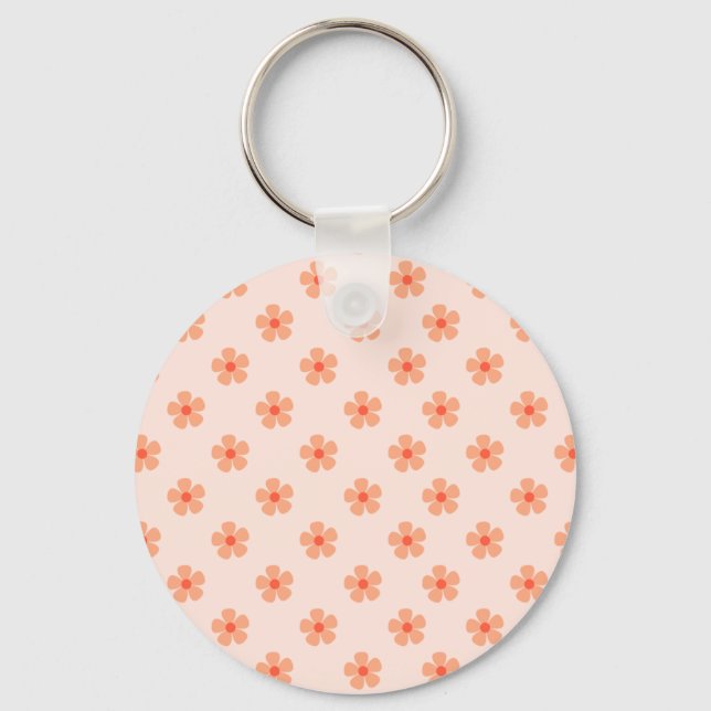 Cute Peach Flower Pattern Minimal Floral Aesthetic Nyckelring (Framsida)