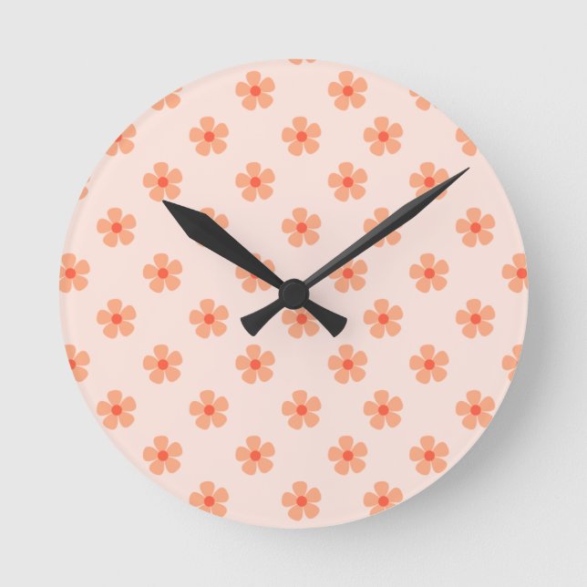 Cute Peach Flower Pattern Minimal Floral Aesthetic Rund Klocka (Framsida)