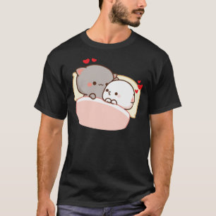 Cute Peach och Goma ska sova Mochi Cat T Shirt