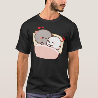 Cute Peach och Goma ska sova Mochi Cat T Shirt
