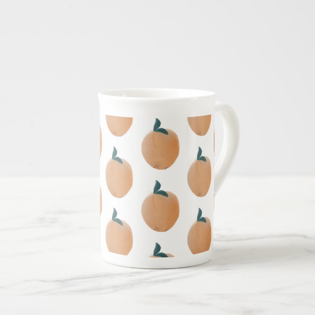 Cute Peach Orange Fruit Hand plockade Benporslin Mugg (Framsida höger)