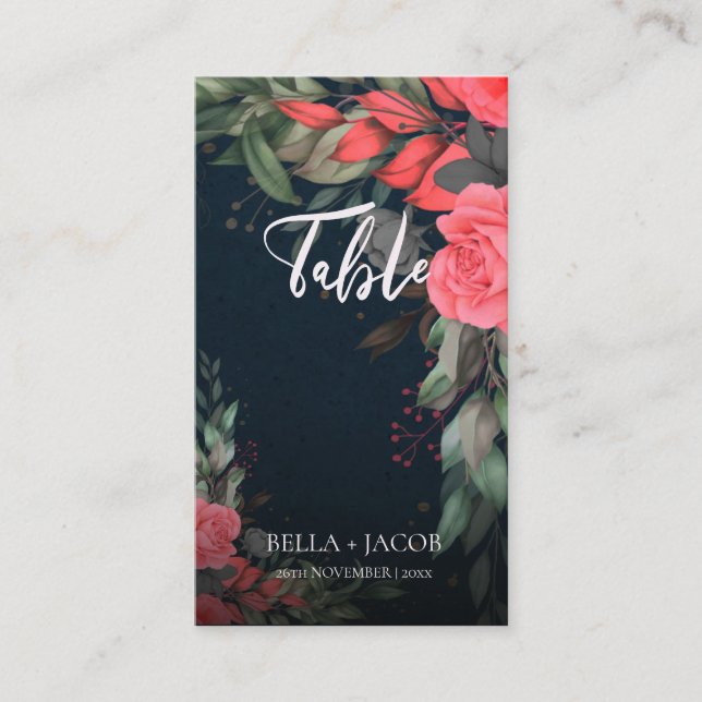 Cute Peach Orange Grått Blommigt Script Bröllop Placeringskort (Framsida)