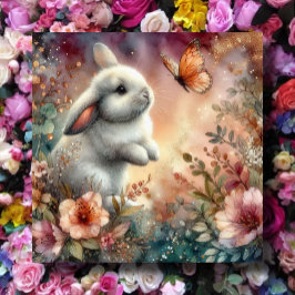 Cute Peach Rosa Watercolor Bunny Flowers Påsk Julkort