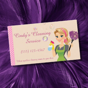 Cute Peach Tecknad Maid House Städning Services Visitkort