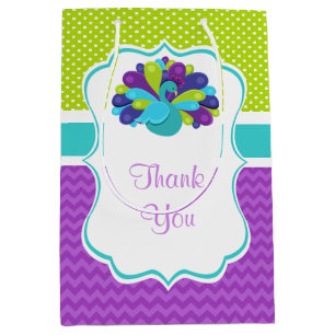 Cute Peacock Grönt och Lila Birthag Tack