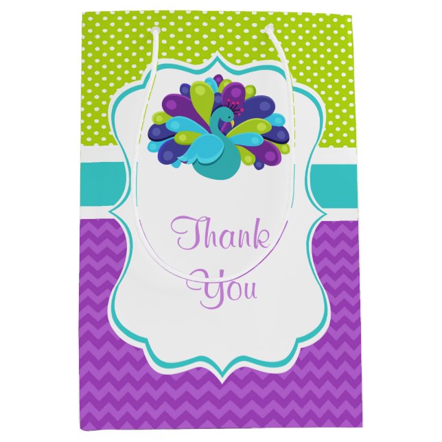 Cute Peacock Grönt och Lila Birthag Tack (Framsidan)