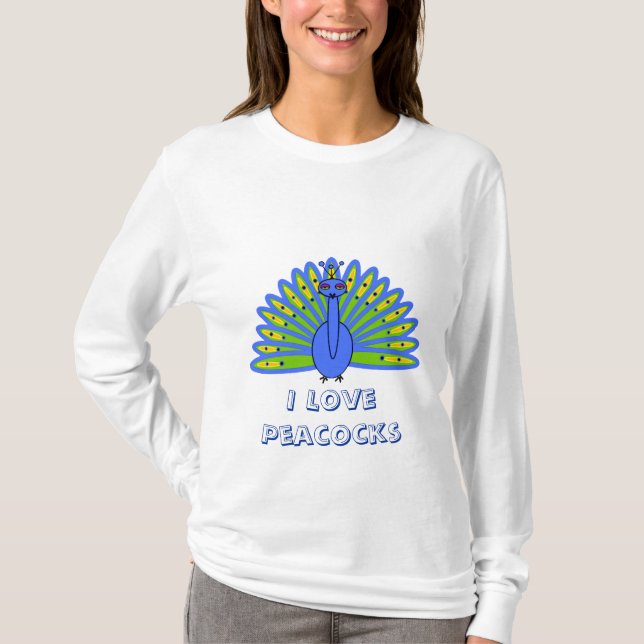Cute Peacock i Blue och Grönt T-shirt (Framsida)